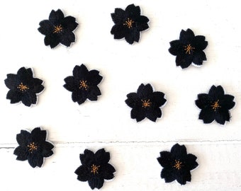 10 schwarze Blüten zum Aufbügeln, Kirschblüten, Applikation, Bügelbild Blume, schwarze Blüte zum Aufbügeln
