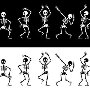Bügelbild Tanzende Skelette, lustiges Skelett zum Aufbügeln, Halloween, witziger Aufbügler, schwarz weiß Bild 2