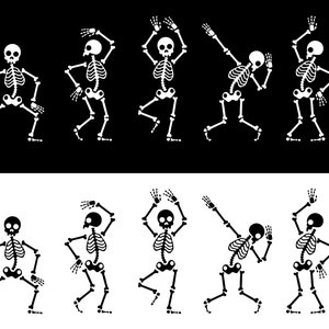 Iron-on image Dancing Skeletons, funny skeleton to iron on, Halloween, funny iron-on, black and white, SKU 5.000.453
