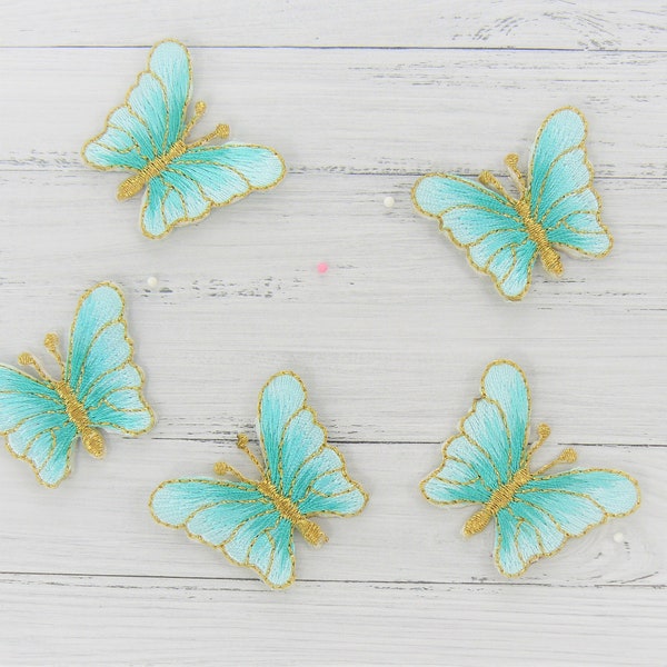 5 butterfly application, ironing picture, patch, butterflies for ironing, green, mint, turquoise, butterfly application
