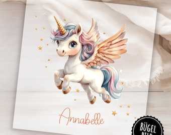 Iron-on transfer for school cones or birthdays with a unicorn, iron-on transfer with a unicorn in soft boho colors with name and number for self-ironing.