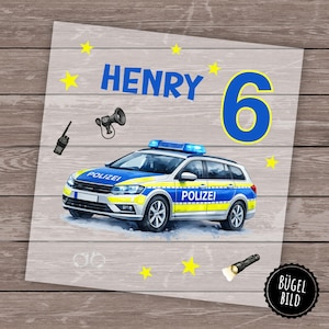 Personalized police car iron-on transfer – name or first day of school – children's shirt design