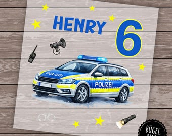 Personalized police car iron-on transfer – name or first day of school – children's shirt design
