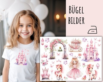 30 Iron-on Patches Pink Princess, Cute Princess Iron-on, Watercolor Flowers Iron-on, Butterfly, SKU 5.000.177