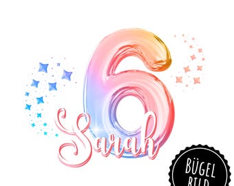 Iron-on transfer birthday number with name, personalized iron-on transfer, SKU 5000.359