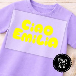 Neon Bügelbild Wunschtext Neon Gelb – personalisierter Name Aufbügler Kinder Shirt –  Bügelbild DIY Kleidung