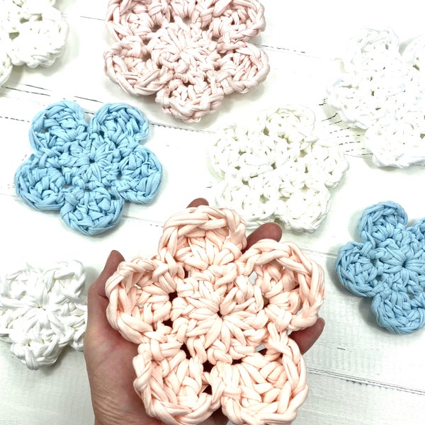 9 large crochet flowers, blue pink flowers, XL flowers, crocheted flowers, table decoration, scattered flowers, pastel flowers, crochet application