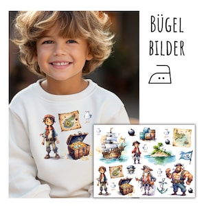May include: Iron-on patches featuring a pirate theme. The patches include a pirate ship, a treasure chest, a pirate, a map, a skull and crossbones, a parrot, and an island. The patches are perfect for adding a fun and whimsical touch to clothing, bags, or other fabric items.