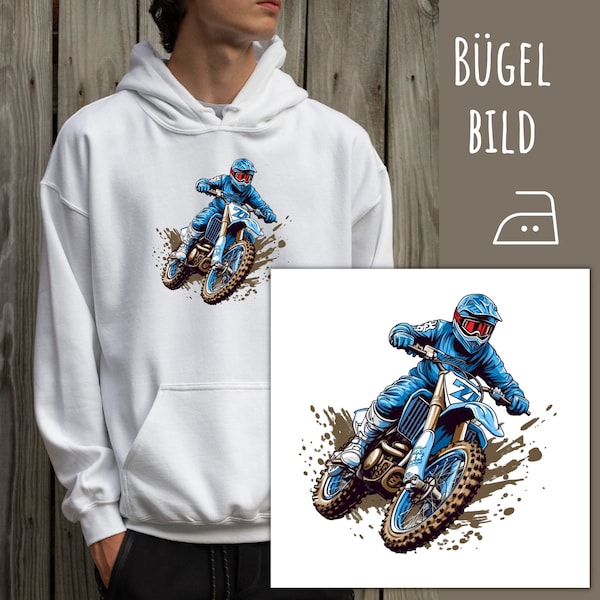 Bügelbild Motocross, Motocross Fahrer zum Aufbügeln, Biker, Aufbügler, Cross-Bike, Cross-Maschine oder Crosser