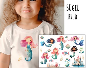 15 iron-on patches of fairytale mermaids, cute mermaid iron-on patches, watercolor fish iron-on patches, sweet iron-on patches, SKU 5.000.086