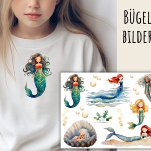 8 iron-on patches mermaids, cute mermaid to iron on, watercolor to iron on, cute iron-on patches for mermaids, SKU 5.000.258