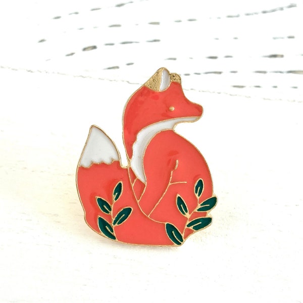 Fox, lapel pin, pin, enamel pin, brooch with vixen, button in orange white and gold, lapel pin, sweet fox, clever little vixen