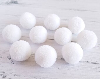 10 bobbles de laine, 2 cm, pompon, blanc, vrais pompons en laine, pompons blancs pour décorer l’artisanat, pour l’artisanat, pompons