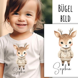 Ironing picture cute deer in a sweater, ironing picture with name, date of birth, birthday, customizable, individual, iron-on patch, watercolor animal