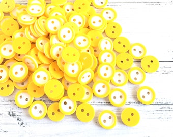 50 yellow white buttons, plastic, buttons in light yellow and white striped, yellow buttons, blouse buttons, plastic buttons, trouser buttons, pastel