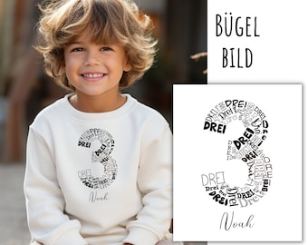 Iron-on transfer with the number 3 for a birthday, personalized with name, date of birth, birthday, SKU 5000.345