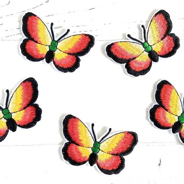 5 butterfly application, ironing picture, patch, butterflies for ironing, red, orange, yellow, black butterfly application