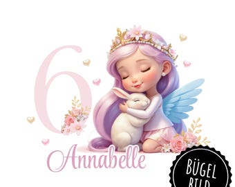 Iron-on birthday transfer with princess, iron-on transfer with name and number, SKU 5.000.488