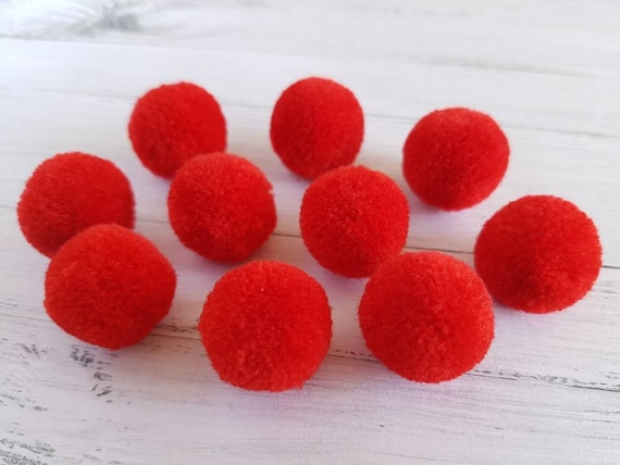 10 Wollbommeln, 2 cm, Pompom, Rot, echte Bommeln aus Wolle
