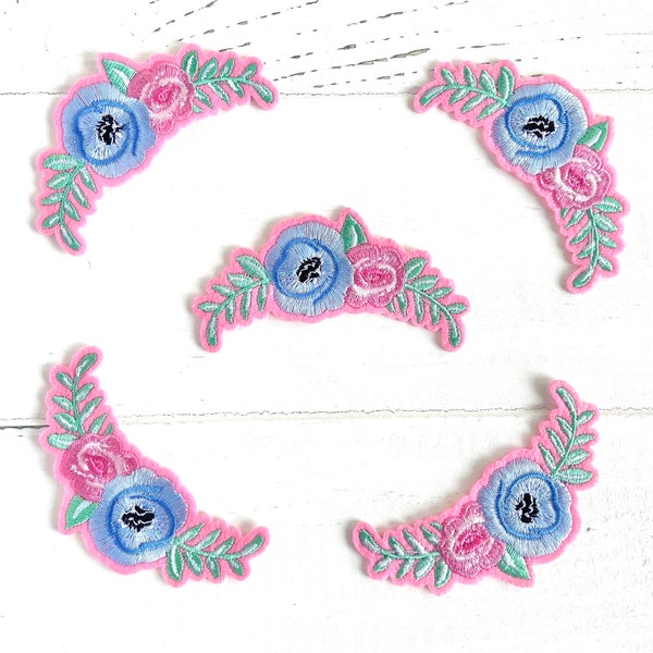 5 flowers for ironing, Beautiful application, Flower arch, blue and pink flower, Ironing picture, Flower garland flower, Patch, Press