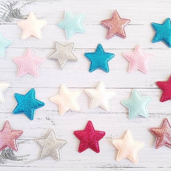 20 glittering stars, scattered parts, table decoration, stars to sew on or glue, 3D application, colorful glitter stars, pastel-colored stars