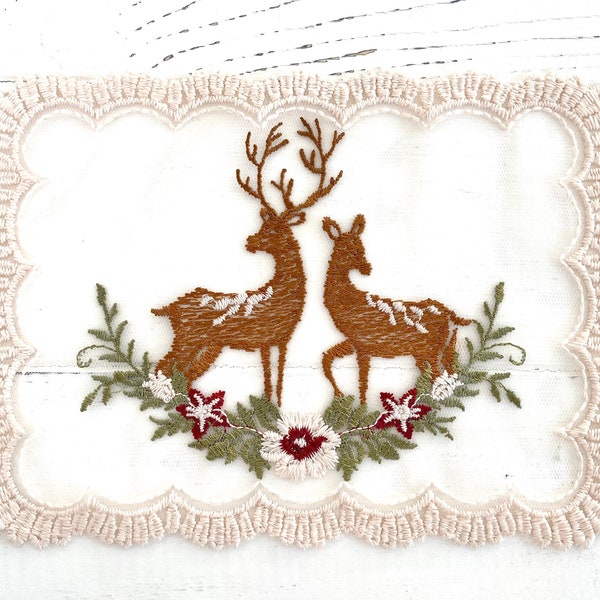 Deer pair embroidered on lace, couple, deer, wedding, application for sewing, tulle lace, delicate lace, shabby chic, vintage style