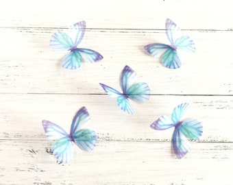 5 delicate butterflies made of organza, fairy wings, cloth butterflies