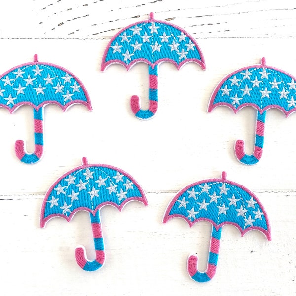 5 umbrellas to iron out, rainy weather fun, application, patch, ironing picture, press with light blue umbrella, cheerful, children patch