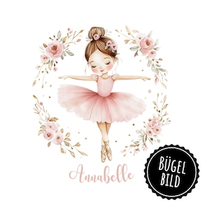 Immagine termoadesiva ballerina opzionale con nome e numero di compleanno, ballerina da stirare, immagine termoadesiva compleanno, SKU 5.000.616