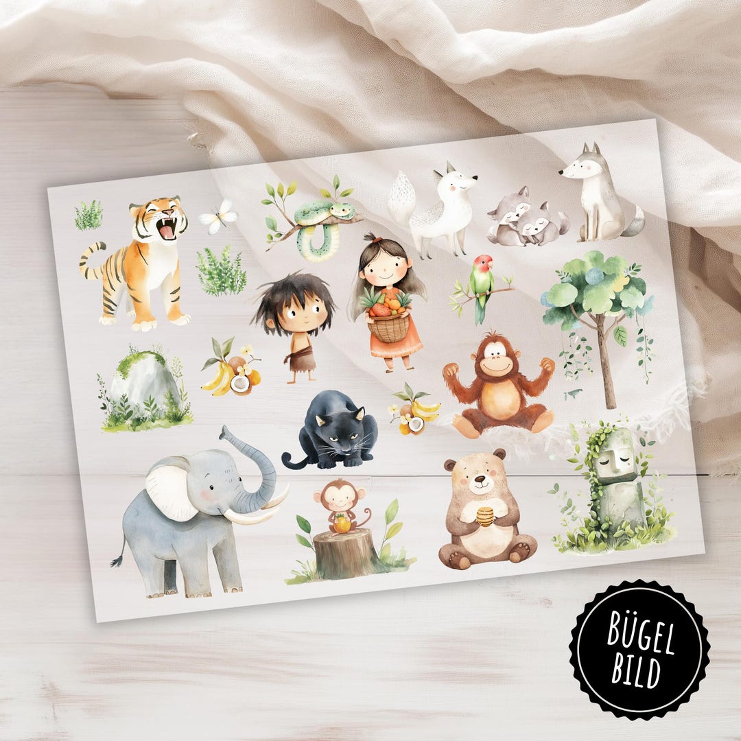 Iron-on Patches Jungle Book, Mowgli and His Friends, Baloo, Bagira, Kaa ...