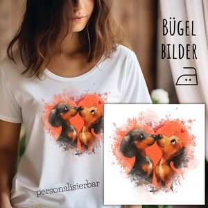 Iron-on transfer of a dachshund couple in love, with custom text, SKU 5.000.456