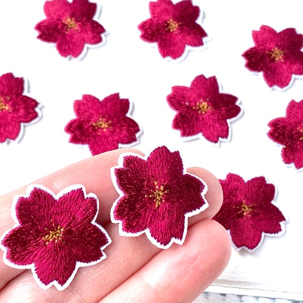 10 wine-red flowers to iron, cherry blossoms, appliqué