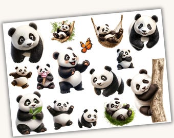 14 Panda Iron-On Patches, Cute Panda Bear Iron-On Patch, Sweet Iron-On Patch with Panda Bear