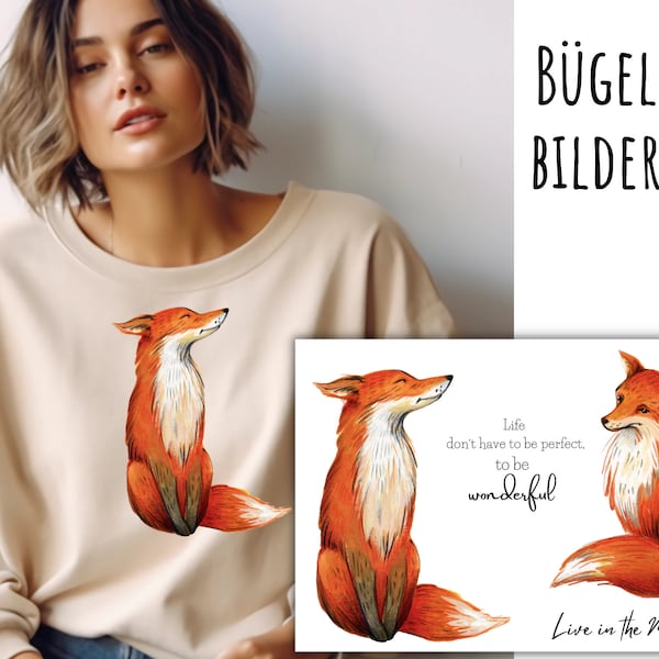 4 Bügelbilder, Fuchs, schöne Sprüche zum Aufbügeln, Motivation, positiv, Selbstliebe, minimalistisch, modern, Fuchs zum Aufbügeln