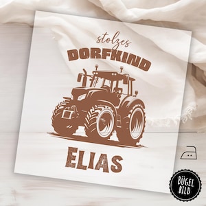 Iron-on image village child with tractor, personalized birthday iron-on image with name and number, iron-on image for the school cone, to iron on yourself