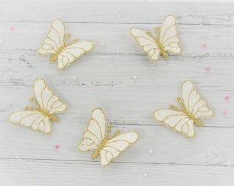 5 butterfly application, ironing picture, patch, butterflies for ironing, white, gold, butterfly application