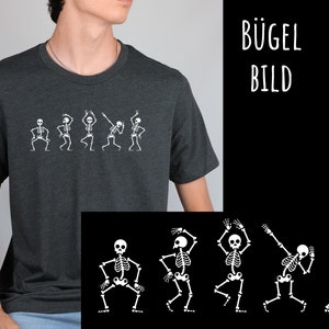 Iron-on picture dancing skeletons, funny skeleton to iron on, Halloween, funny iron-on patch, black and white image 3