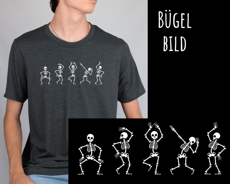Iron-on picture dancing skeletons, funny skeleton to iron on, Halloween, funny iron-on patch, black and white image 3
