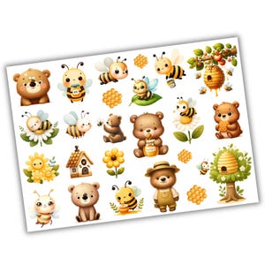 Può includere: Un set di 16 adesivi colorati con simpatici orsi e api in stile cartoon. Gli adesivi sono perfetti per aggiungere un tocco di fantasia al tuo planner, al tuo laptop o alla tua borraccia.