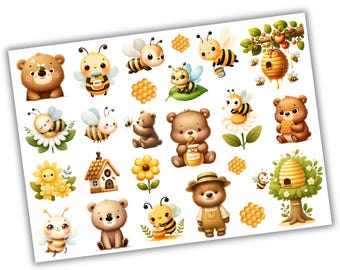 24 transferencias termoadhesivas de abejas y osos, abejas termoadhesivas, SKU 5.000.156