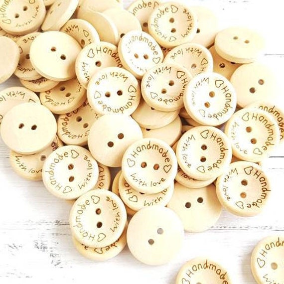 50 Wooden Buttons handmade With Love, Buttons Made of Wood, Handmade, Label  Buttons, Buttons for Children, 2-hole Buttons, Jacket Buttons, Trouser  Buttons 