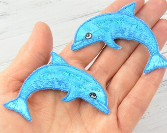 1 pair of dolphins to iron out, dolphin application, dolphin, ironing picture, patch, turquoise with shiny details, dolphin pair, sea, summer, sun