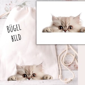 Iron-on patch curious cat, Persian cat, iron-on patch for cat moms and dads, cat looks over the edge of the table with paws, SKU 5.000.414