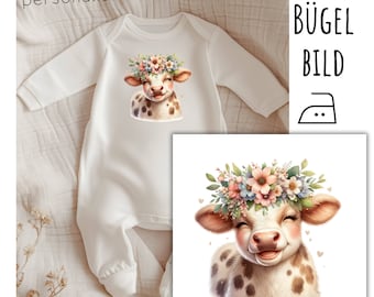 Iron-on transfer of a cute calf, personalized with name, date of birth, birthday, SKU 5.000.433