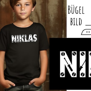 Iron-on name, construction site font, tool font, iron-on name, personalizable, individual, iron-on, SKU 5.000.401