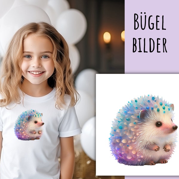 Bügelbild niedlicher Fantasy Igel, Kawaii Igel zum Aufbügeln, pastellfarbener kleiner Igel, Bügelbilder Aufbügler