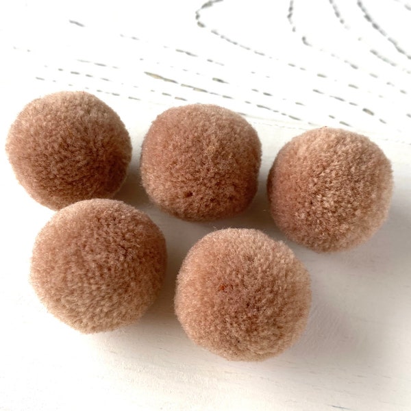 5 Wollbommeln, 3 cm, Pompon, Dunkles Beige, kühles Braun, Khaki, echte Bommeln aus Wolle, Pompons aus Garn zum Verzieren von Handarbeiten