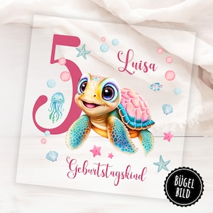 Bügelbild für Schultüte oder Geburtstag mit Schildkröten-Motiv, Bügelbild mit Namen, SKU 5000.336