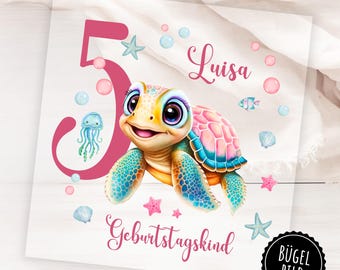 Iron-on transfer for school cones or birthdays with a turtle motif, personalized with a name, SKU 5000.336