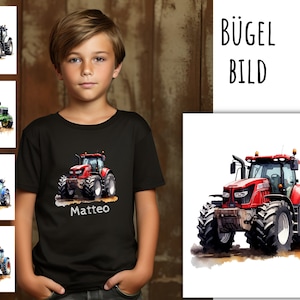 Iron-on picture tractor with name, tractor, iron-on picture name, customizable, individual, iron-on patch, watercolor, farm, agricultural machine image 1